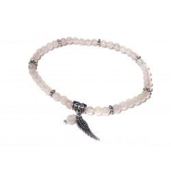 Armband Rosenquarz-Perlen 4 mm mit Engelsflügel und Perle