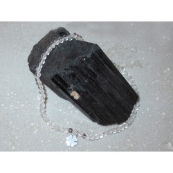 Bergkristall Edelsteinperlen-Armband 3 mm mit Kleeblatt Anhänger in 925 Silber rhodiniert
