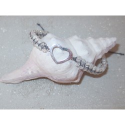 Geblitzter Bergkristall Edelsteinperlen-Armband geflochten mit Herz Symbol 925 Silber rhodiniert, gefertigt in Handarbeit