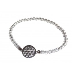 Bergkristall Perlen-Armband mit Blume des Lebens 925 Silber ohne Maßband