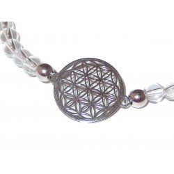 Bergkristall Perlen-Armband mit Blume des Lebens 925 Silber mit Maßband