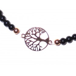 schwarzer Turmalin Perlen-Armband mit Baum des Lebens 925 Silber rosevergoldet Detail