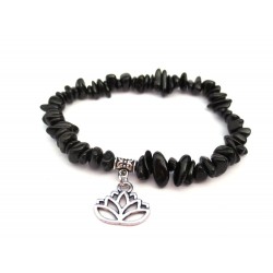 schwarzer Turmalin Splitter-Armband mit Lotusblüte ohne Maßband